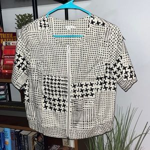 Cabi houndstooth bomber style short sleeve zip up jacket